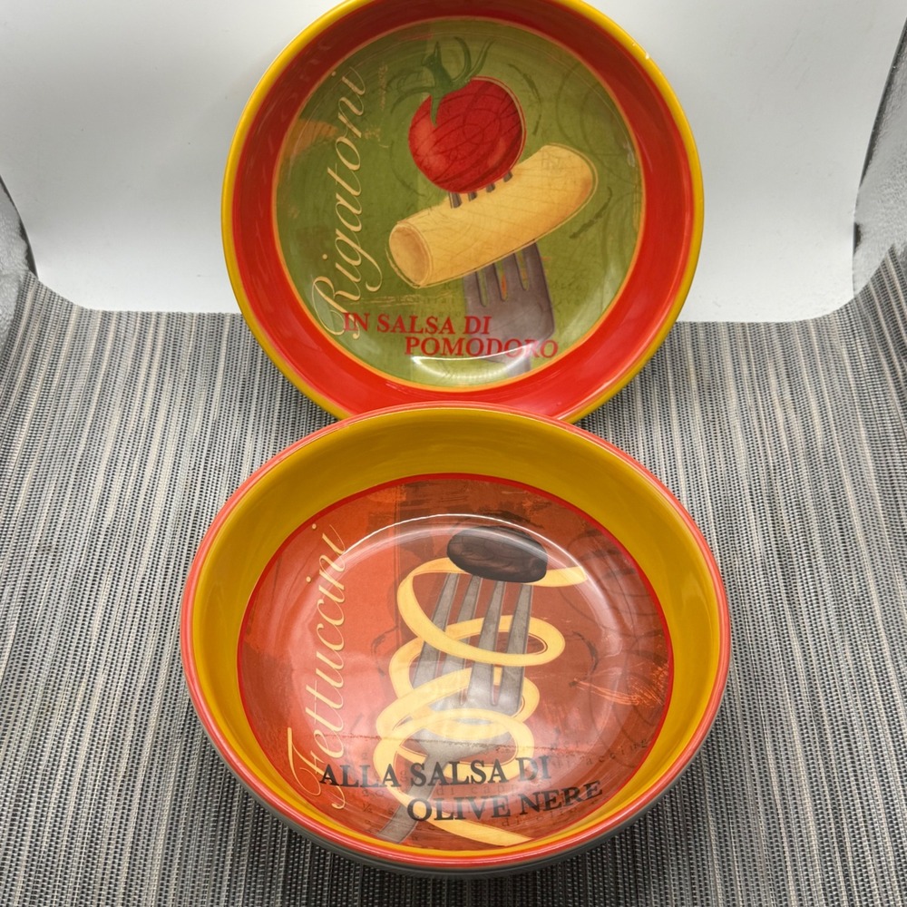 Certified International Pasta Bowls Set of 2 Vero Wild Apple Italian Graphics